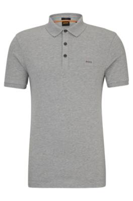 Hugo Boss Stretch-cotton Slim-fit Polo Shirt With Logo Patch In Gray