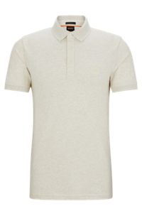 Stretch-cotton slim-fit polo shirt with logo patch, Natural