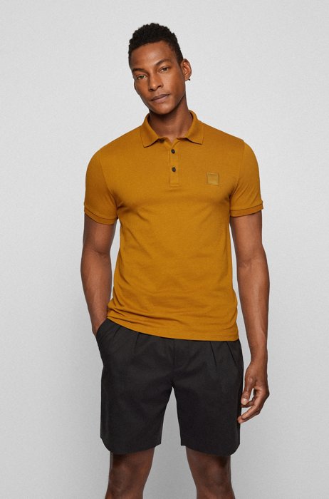 Slim-Fit Poloshirt aus Stretch-Baumwolle mit Logo-Aufnäher, Beige