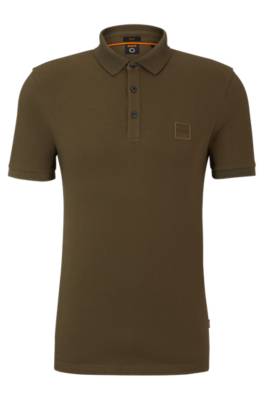 Hugo Boss Stretch-cotton Slim-fit Polo Shirt With Logo Patch In Brown