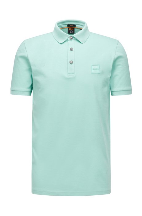 Stretch-cotton slim-fit polo shirt with logo patch, Light Green