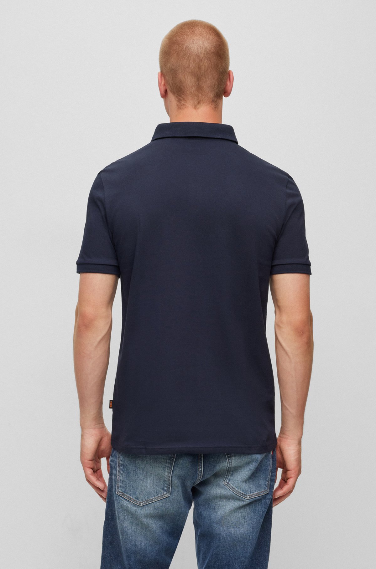 Polo Slim Fit en coton stretch à patch logo, Bleu foncé