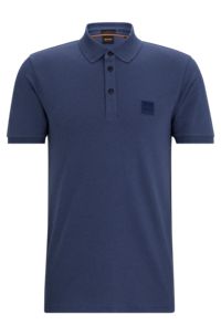 Slim-Fit Poloshirt aus Stretch-Baumwolle mit Logo-Aufnäher, Dunkelblau