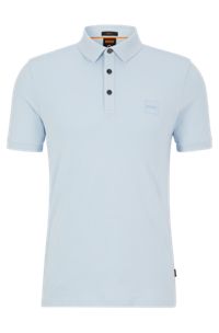Slim-Fit Poloshirt aus Stretch-Baumwolle mit Logo-Aufnäher, Hellblau