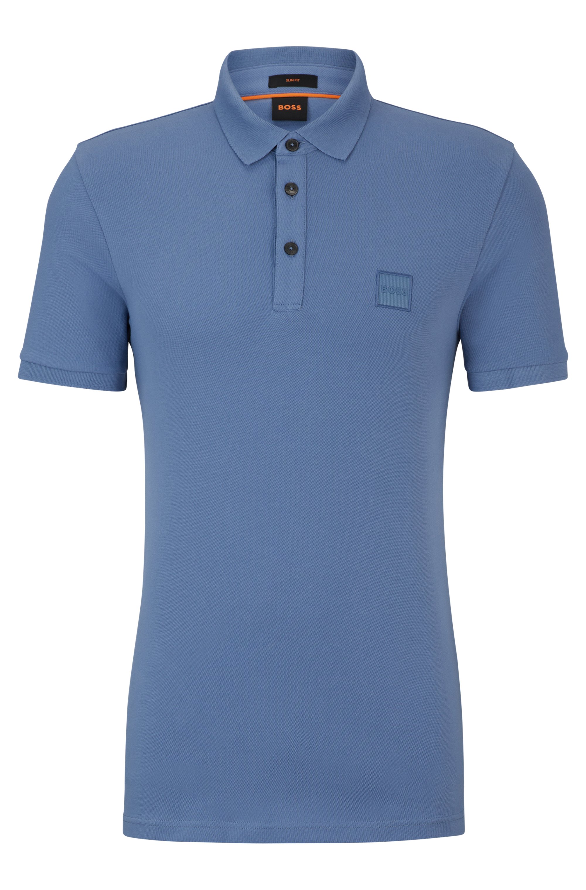 Polo Slim Fit en coton stretch à patch logo, bleu clair
