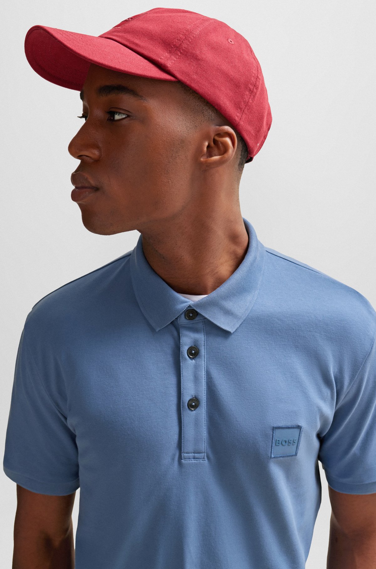 Polo Slim Fit en coton stretch à patch logo, bleu clair