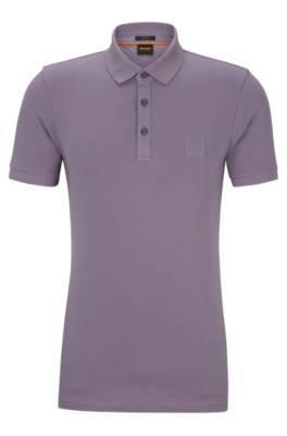 Hugo Boss Stretch-cotton Slim-fit Polo Shirt With Logo Patch In Purple