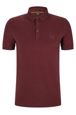 Hugo Boss Stretch-cotton Slim-fit Polo Shirt With Logo Patch In Dark Red