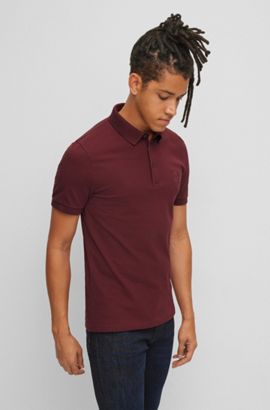 French Connection Mens Slim Cotton Polo Shirt Plain Bordeaux Short Sleeve Top 