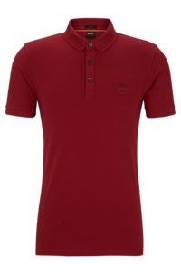 Stretch-cotton slim-fit polo shirt with logo patch, Dark Red