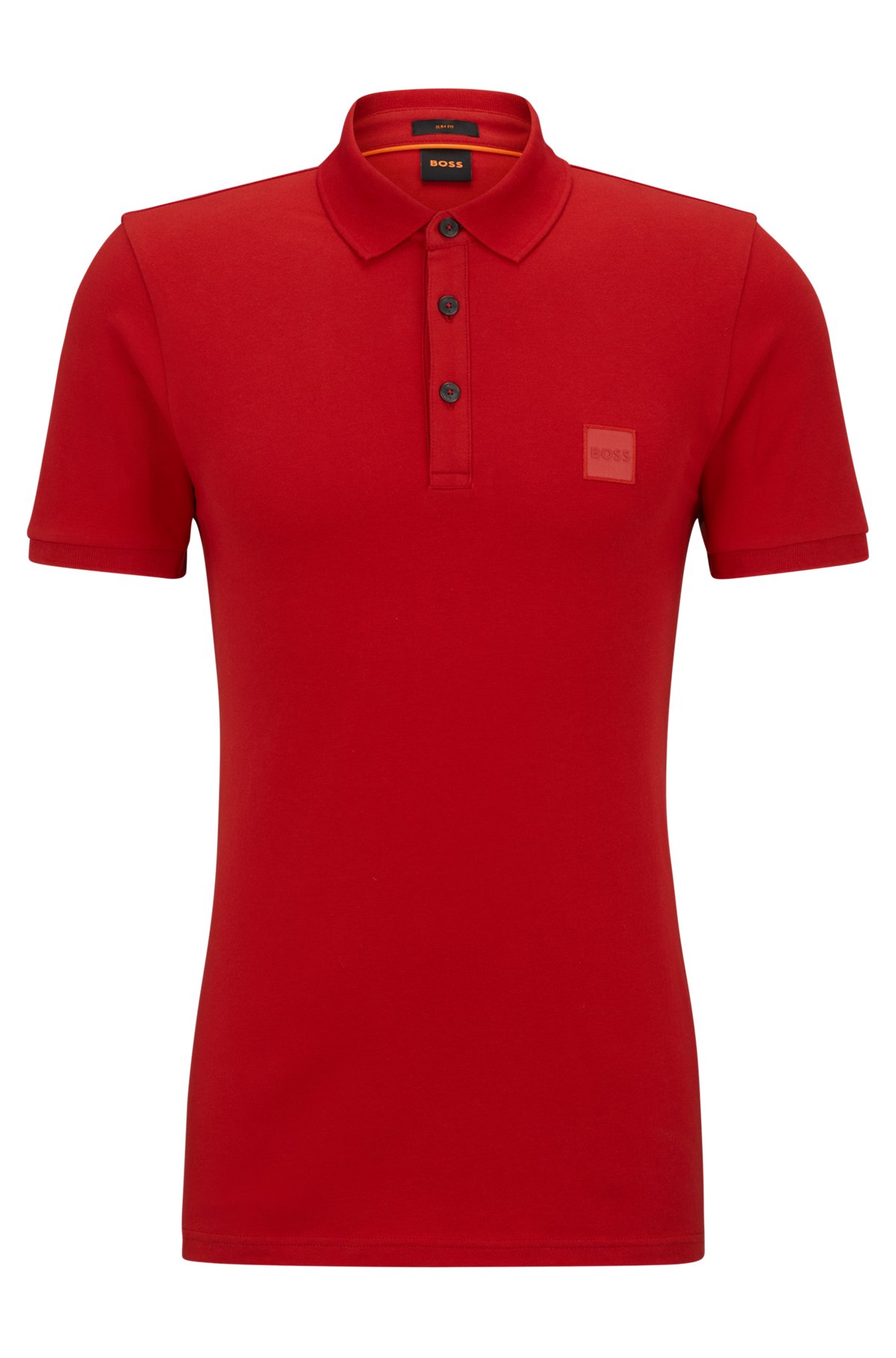 Stretch-cotton slim-fit polo shirt with logo patch, Red