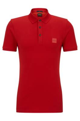 Hugo Boss Stretch-cotton Slim-fit Polo Shirt With Logo Patch In Red