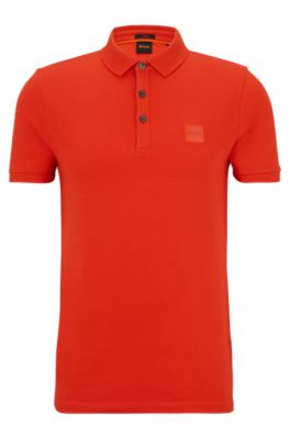 Hugo Boss Stretch-cotton Slim-fit Polo Shirt With Logo Patch In Red
