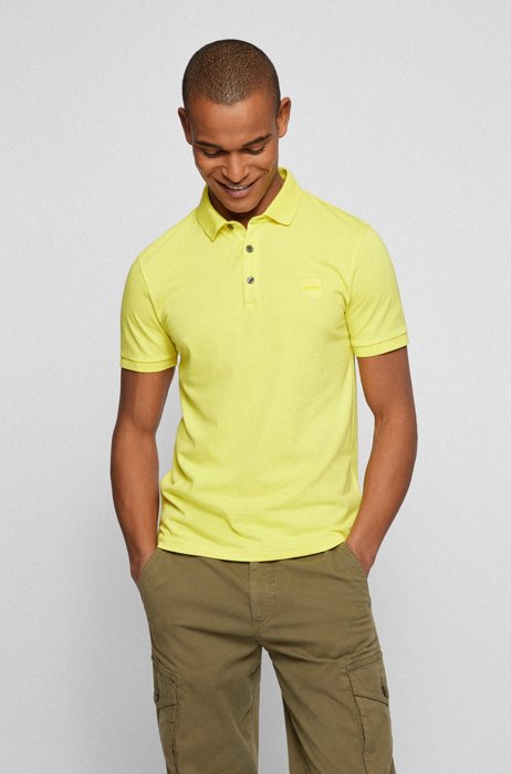 Stretch-cotton slim-fit polo shirt with logo patch, Yellow