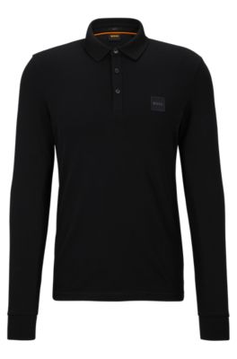 BOSS Long sleeved slim fit polo shirt with logo patch