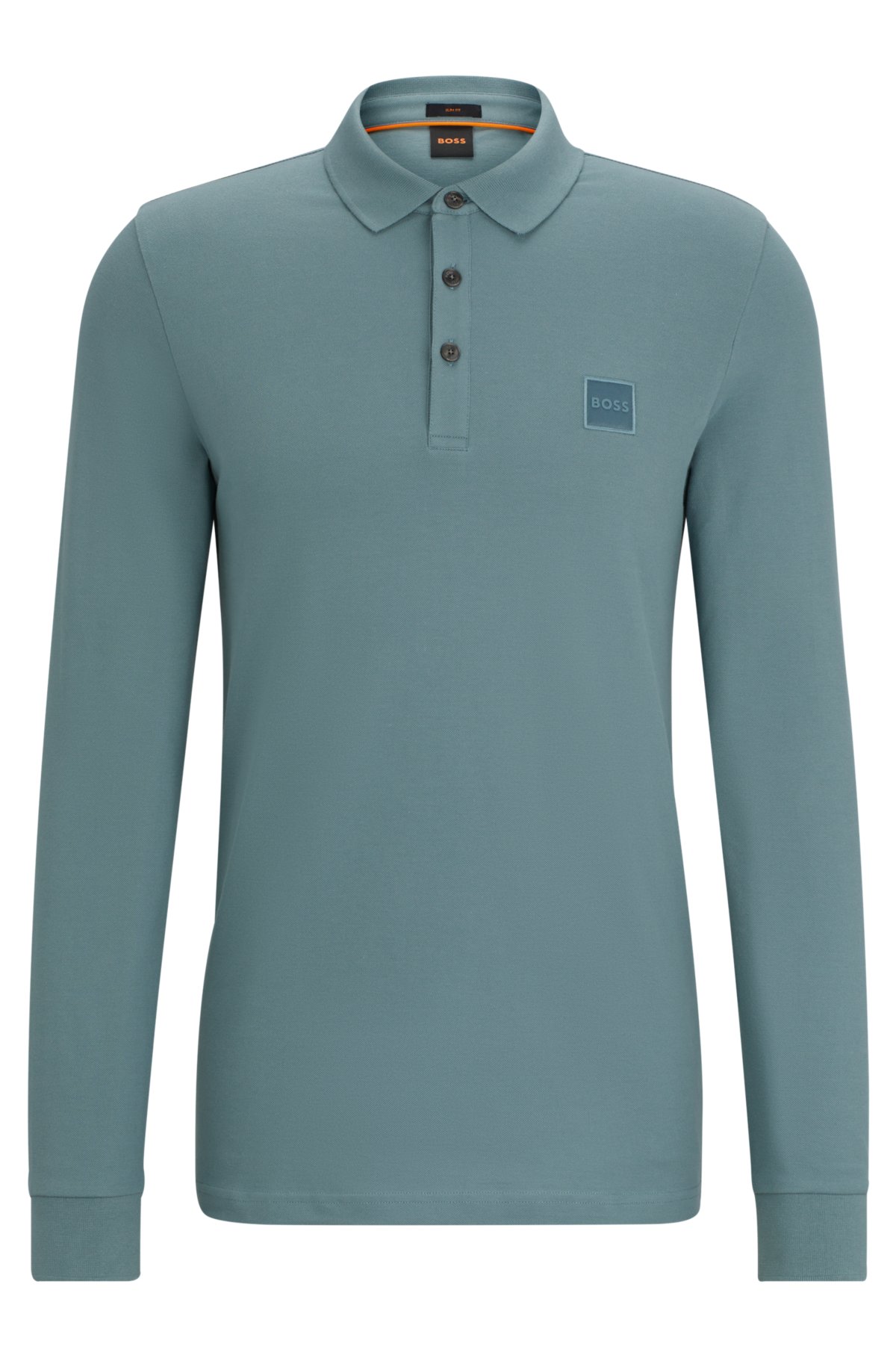 BOSS - Long-sleeved slim-fit polo shirt with logo patch