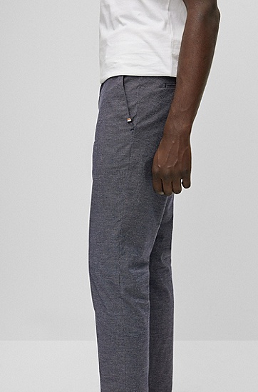 BOSS 博斯饰以微型图案的弹力棉修身休闲裤,  404_Dark Blue