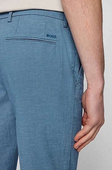 BOSS 博斯饰以微型图案的弹力棉修身休闲裤,  424_Medium Blue