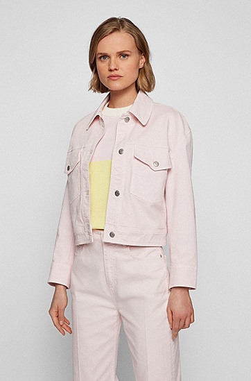 BOSS 博斯舒适合身的丝光弹力棉质牛仔夹克外套,  684_Light/Pastel Pink