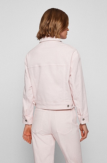 BOSS 博斯舒适合身的丝光弹力棉质牛仔夹克外套,  684_Light/Pastel Pink