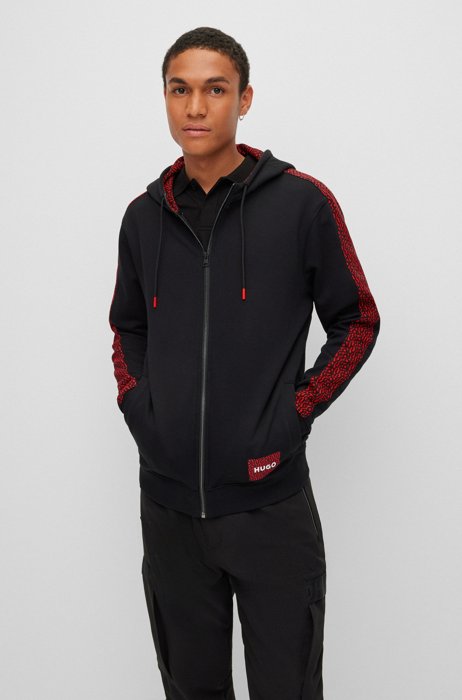 French-terry-cotton zip-up hoodie with repeat logos , Black