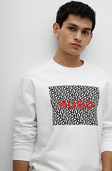 HUGO 雨果徽标印花宽松版型棉质毛圈布运动衫,  100_White