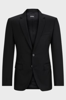 Slim-fit jacket in virgin-wool serge, Black
