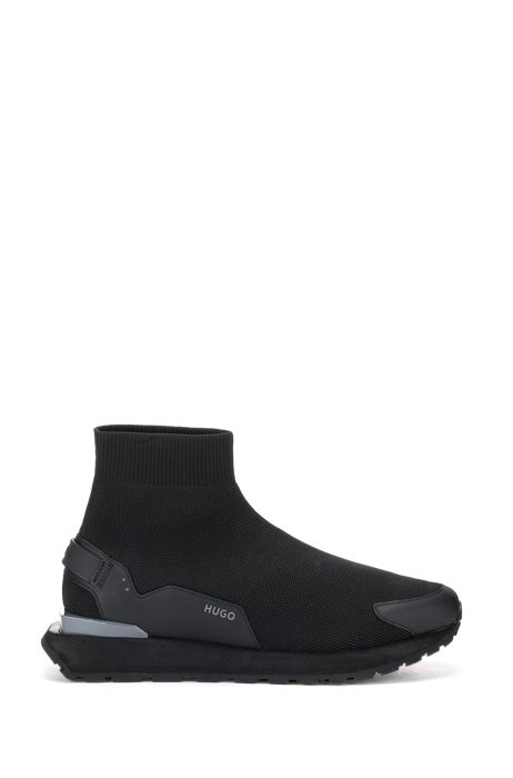 High-top sock trainers with logo loop, Black