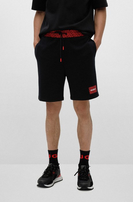 French-terry-cotton shorts with repeat-logo waistband, Black