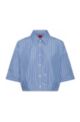 Gestreifte Cropped-Bluse aus Baumwolle mit Stack-Logo, Blau