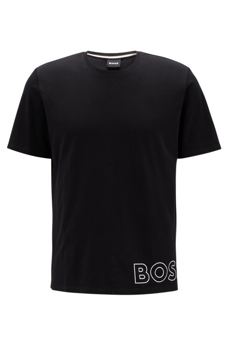 Pyjama-Shirt aus Stretch-Baumwolle mit Logo-Umriss, Schwarz
