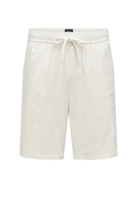 Stretch-cotton pyjama shorts with outline logo, White