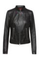 Regular-fit jacket in lamb leather with two-way zip, Black