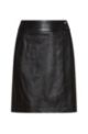 Leather mini skirt with branded press studs, Black