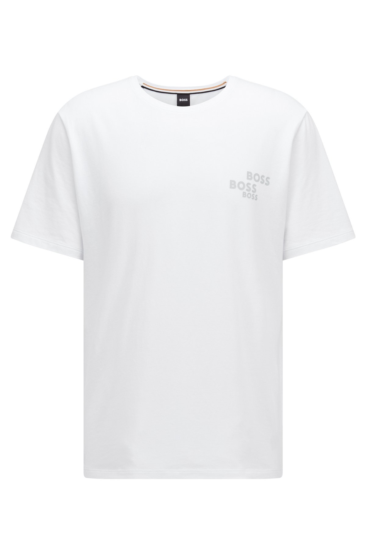 Pyjama-Shirt aus Stretch-Baumwolle mit Kontrast-Logo, Weiß