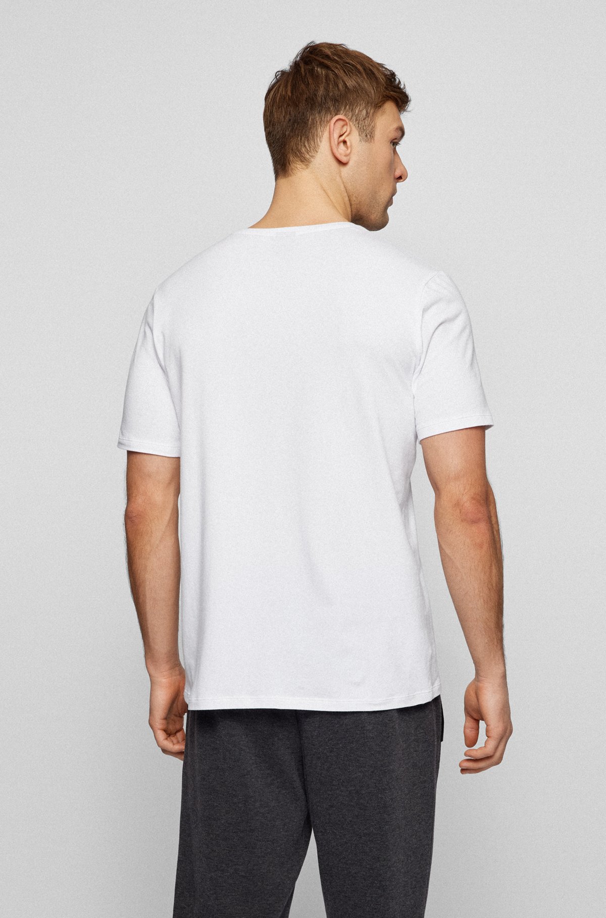 Pyjama-Shirt aus Stretch-Baumwolle mit Kontrast-Logo, Weiß