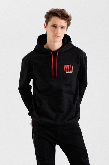 Relaxed-fit hooded sweatshirt with logo print, Black