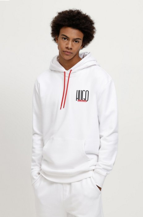 Relaxed-fit hooded sweatshirt with logo print, White