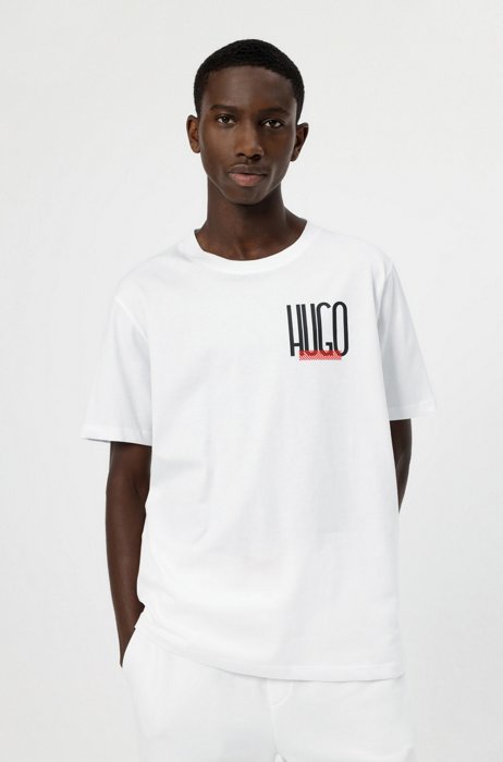 Cotton-jersey T-shirt with logo print, White