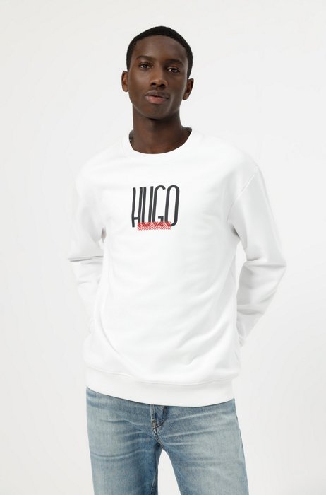 Relaxed-fit sweater van sweatstof met logoprint, Wit