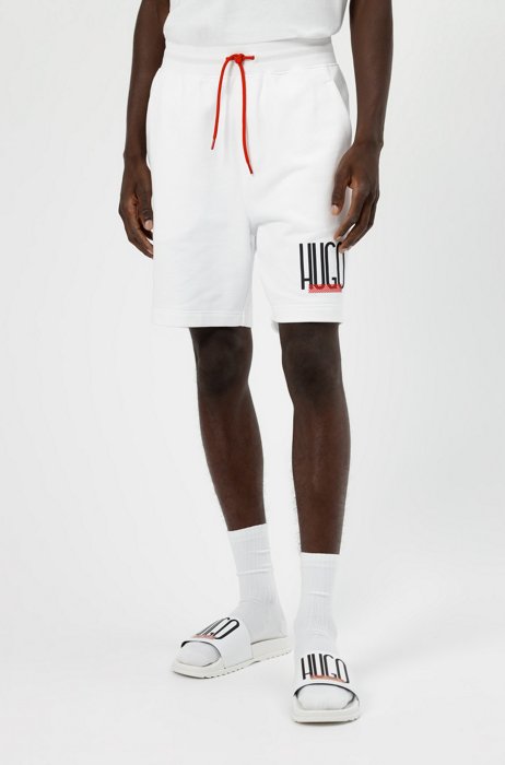 Regular-fit shorts in French terry with logo print, White