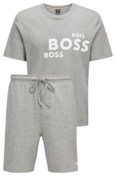 Organic-cotton relaxed-fit pyjama set with logo details, Grey