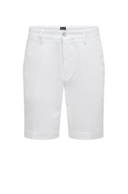 Hugo Boss Slim-fit Shorts In Stretch-cotton Gabardine In White