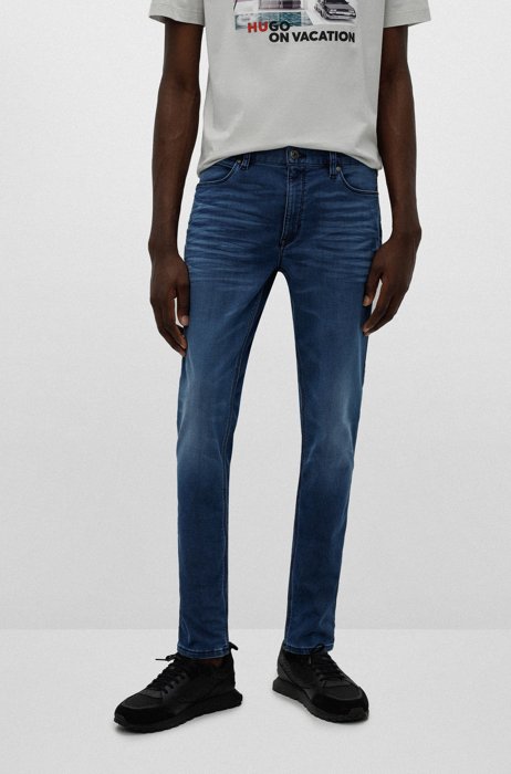 Extra-slim-fit jeans in ocean-blue denim, Dark Blue