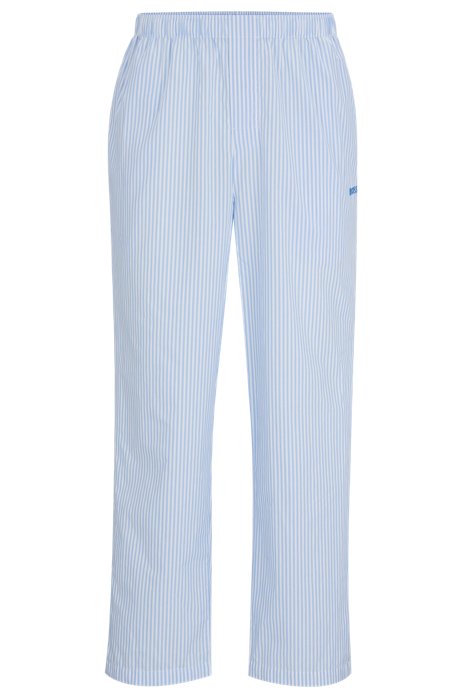 Logo-embroidered pyjama bottoms in striped cotton poplin, Light Blue