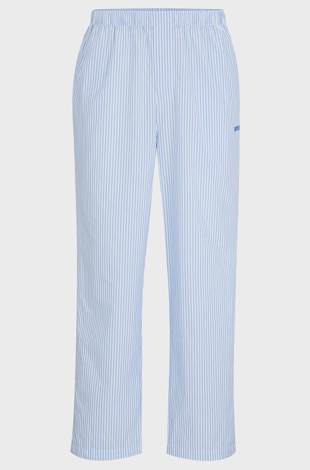 Logo-embroidered pyjama bottoms in striped cotton poplin, Light Blue