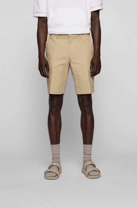 Slim-fit shorts in structured stretch cotton, Light Beige