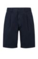 Pleat-front shorts in stretch-cotton gabardine, Dark Blue