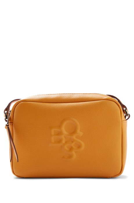 Grained-leather crossbody bag with shaken logo, Orange