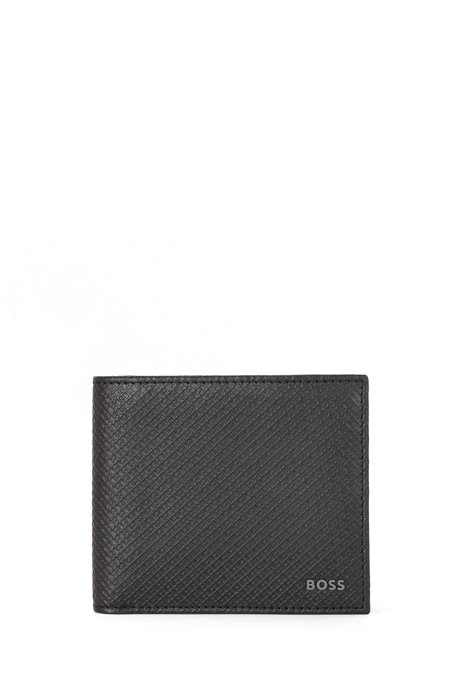 Italian-leather wallet with embossed monograms, Black